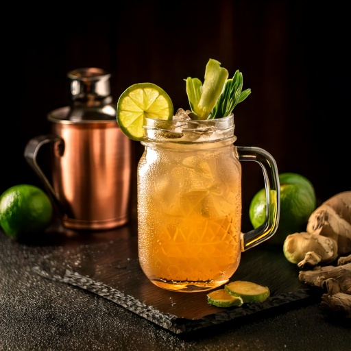 Montana Mule — moonshine with ginger beer and lime in a mason jar